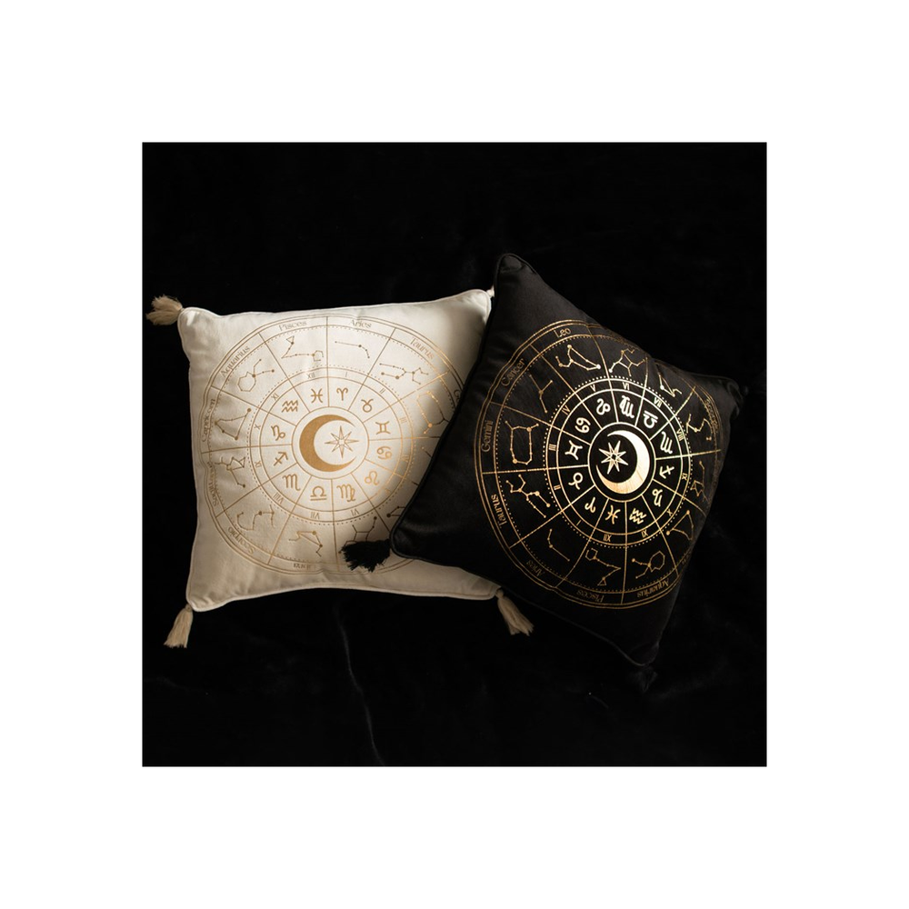 35cm Square Off White Astrology Wheel Cushion.