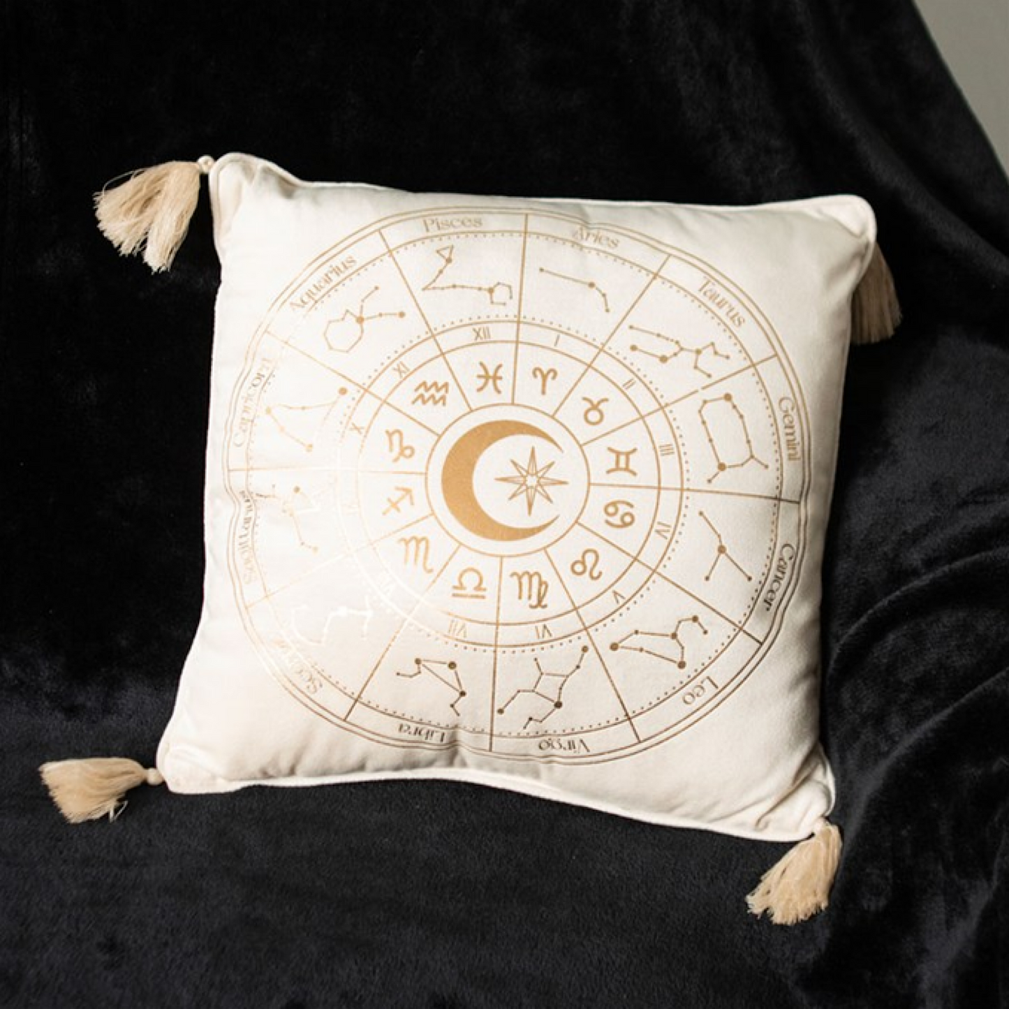 35cm Square Off White Astrology Wheel Cushion.