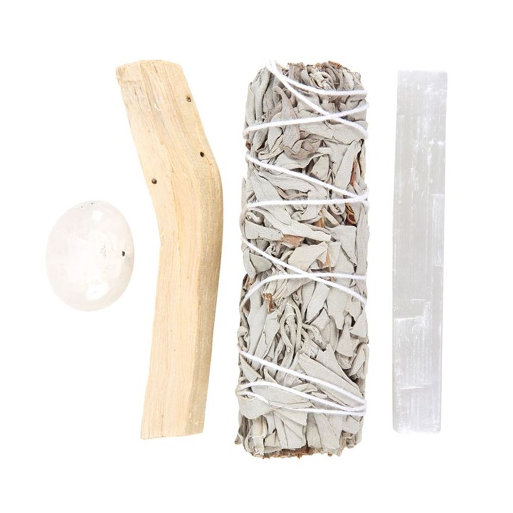 Smudge Kit with Clear Quartz Crystal.