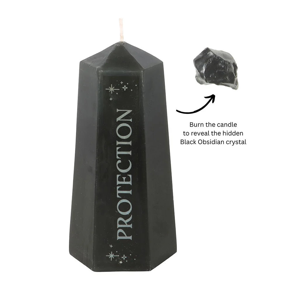 Protection Crystal Candle with Rough Black Obsidian.