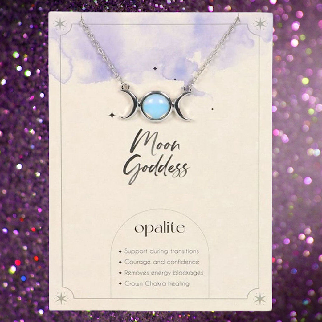 Opalite Triple Moon Necklace Card - Wicked Witcheries