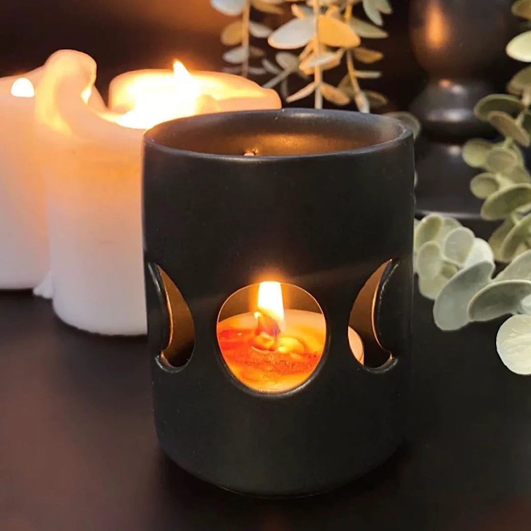 Small Black Triple Moon Cut Out Tealight Holder - Wicked Witcheries