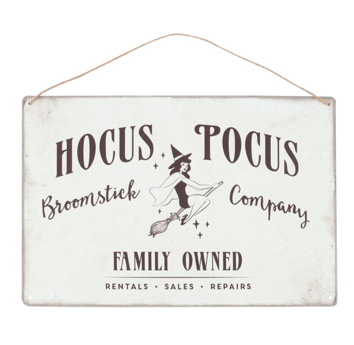 Hocus Pocus Broomstick Company Metal Hanging Sign - Wicked Witcheries