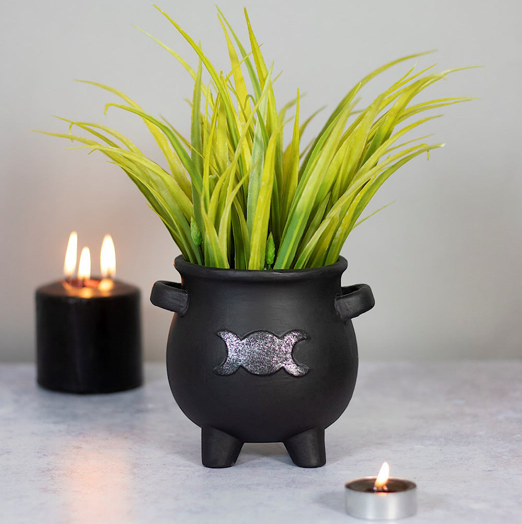 Triple Moon Cauldron Terracotta Plant Pot - Wicked Witcheries