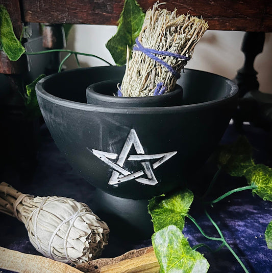 Black Pentagram Terracotta Smudge Bowl - Wicked Witcheries