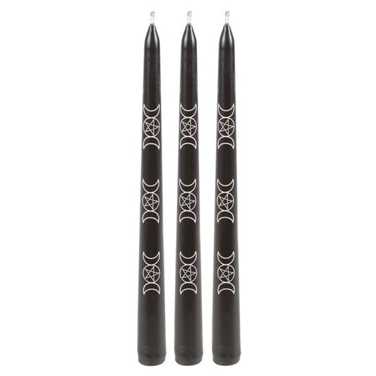 Set of 3 Black Magic Triple Moon Taper Candles - Wicked Witcheries