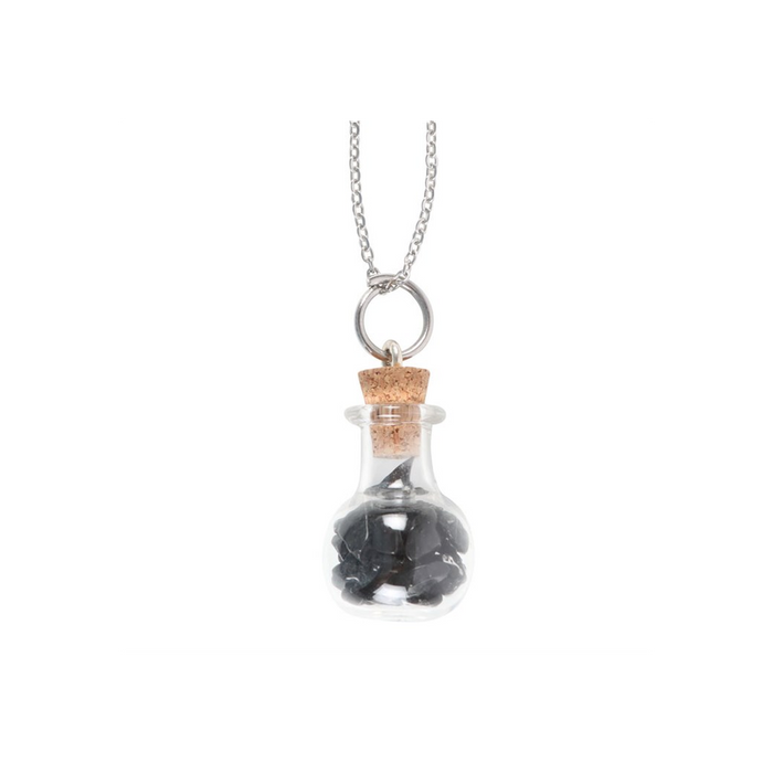 Protection Black Obsidian Crystal Chip Potion Bottle Necklace - Wicked Witcheries