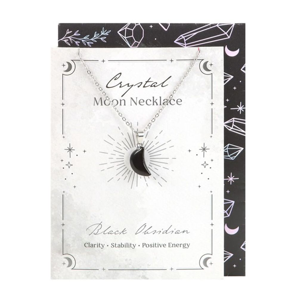Black Obsidian Crystal Moon Necklace on Greeting Card.