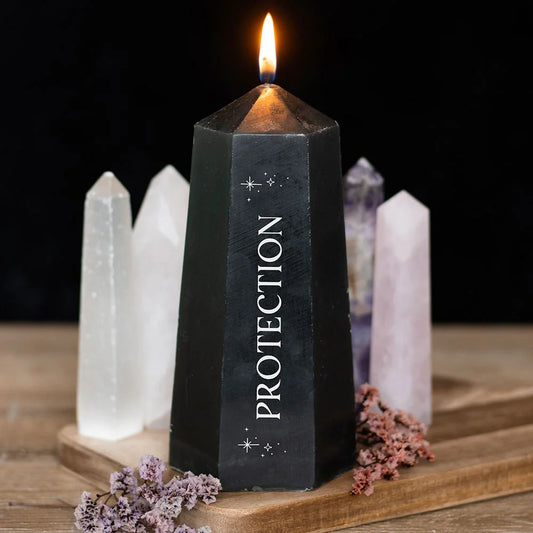 Protection Crystal Candle with Rough Black Obsidian.