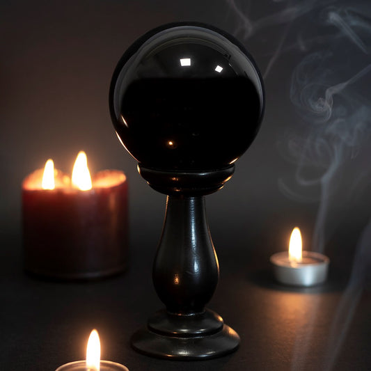 Small Black Crystal Ball on Stand - Wicked Witcheries
