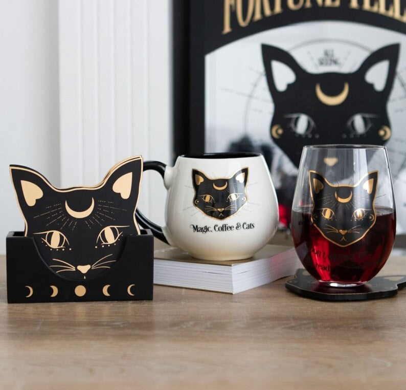 Mystic Mog Cat Face Coaster Set - Wicked Witcheries