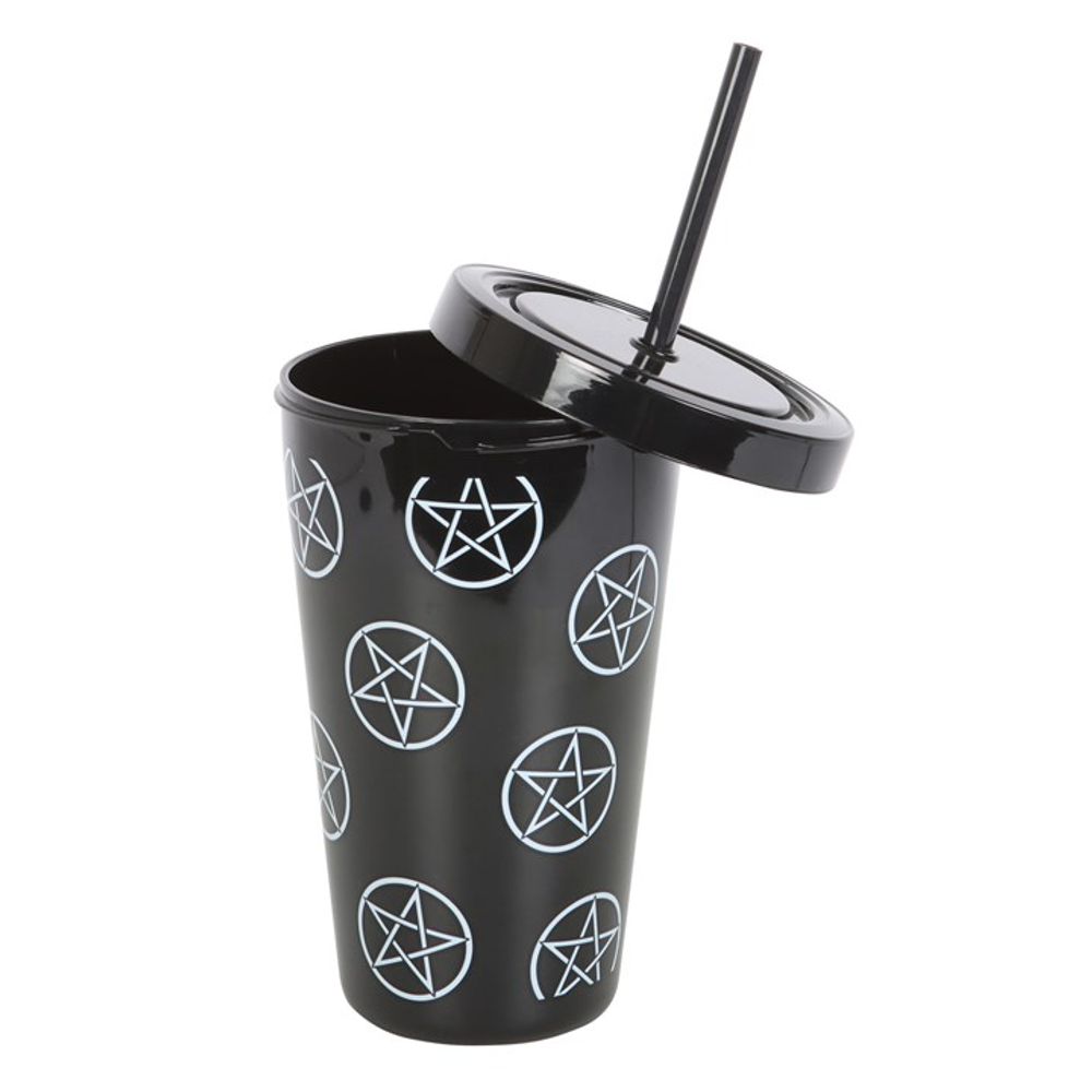 Pentagram Plastic Tumbler with Straw - Wicked Witcheries