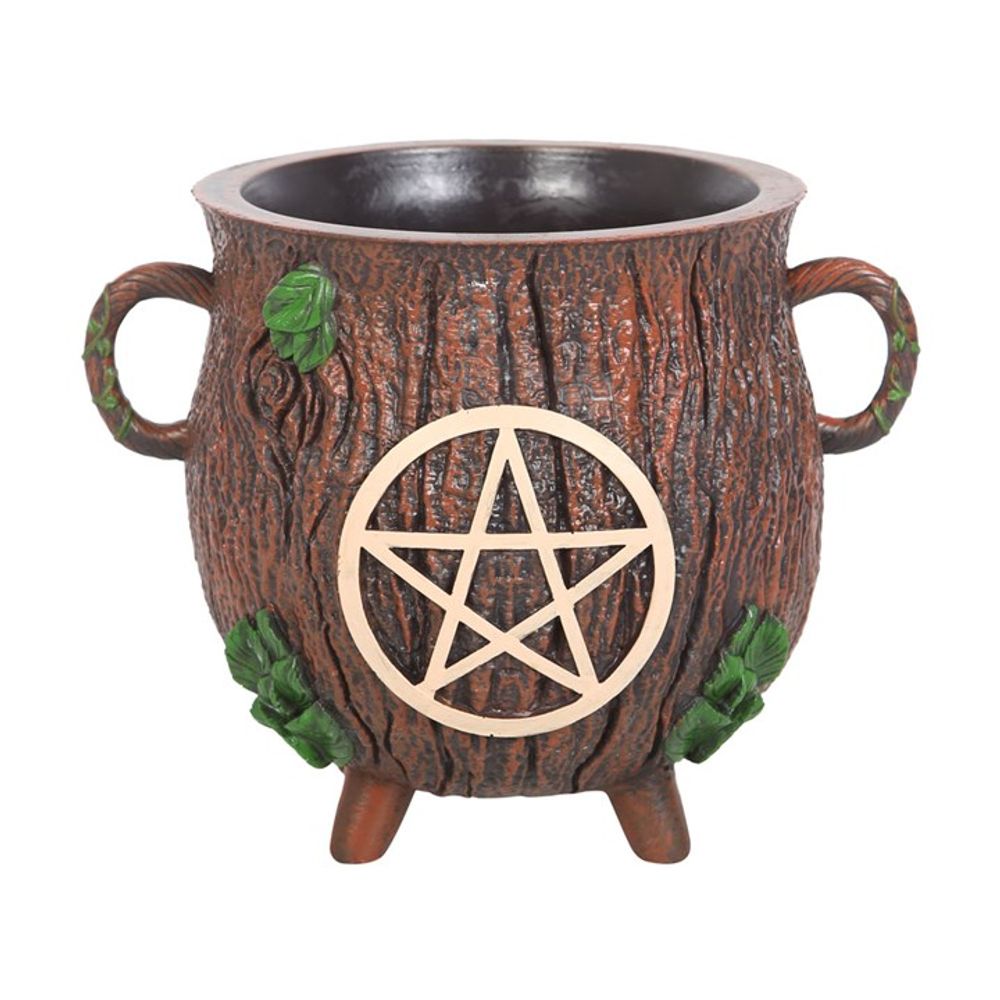 Pentagram Bark Effect Resin Cauldron Plant Pot - Wicked Witcheries