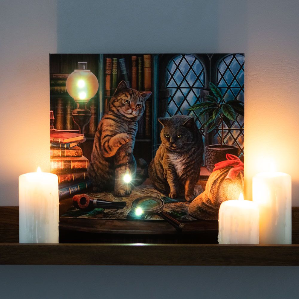 Purrlock Holmes Light Up Canvas Plaque by Lisa Parker - Wicked Witcheries