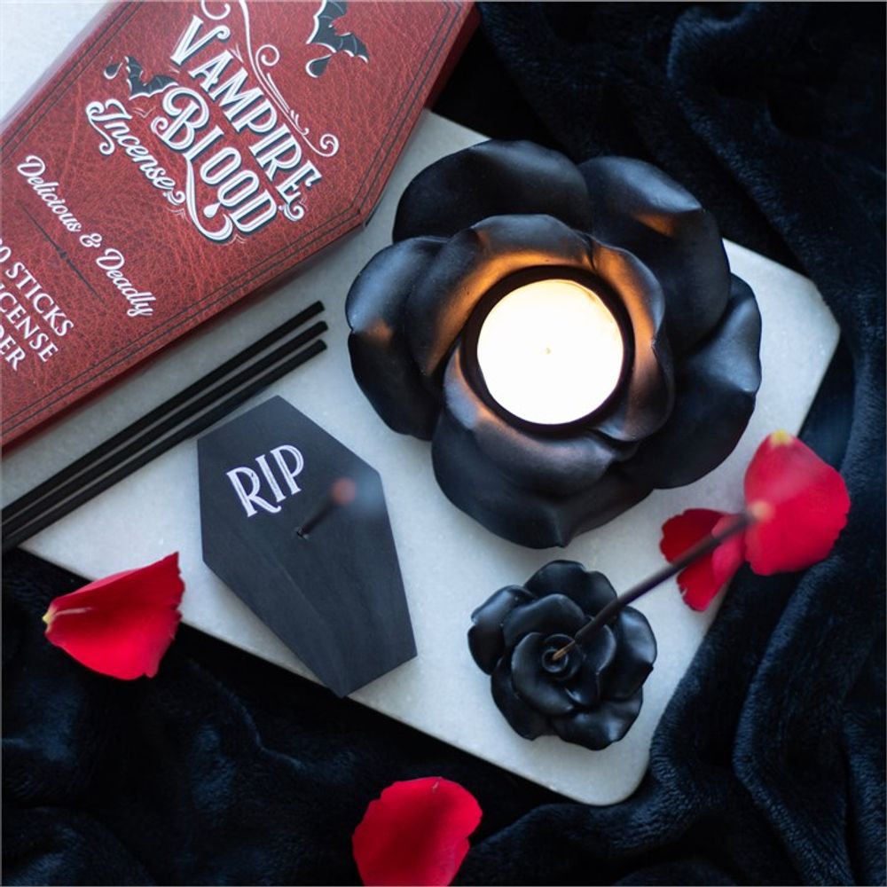 Black Rose Resin Incense Stick Holder - Wicked Witcheries