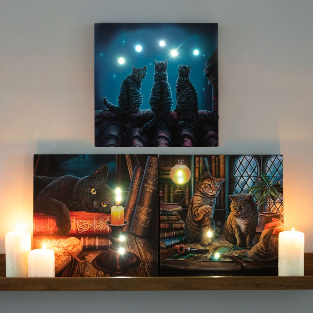 Purrlock Holmes Light Up Canvas Plaque by Lisa Parker - Wicked Witcheries