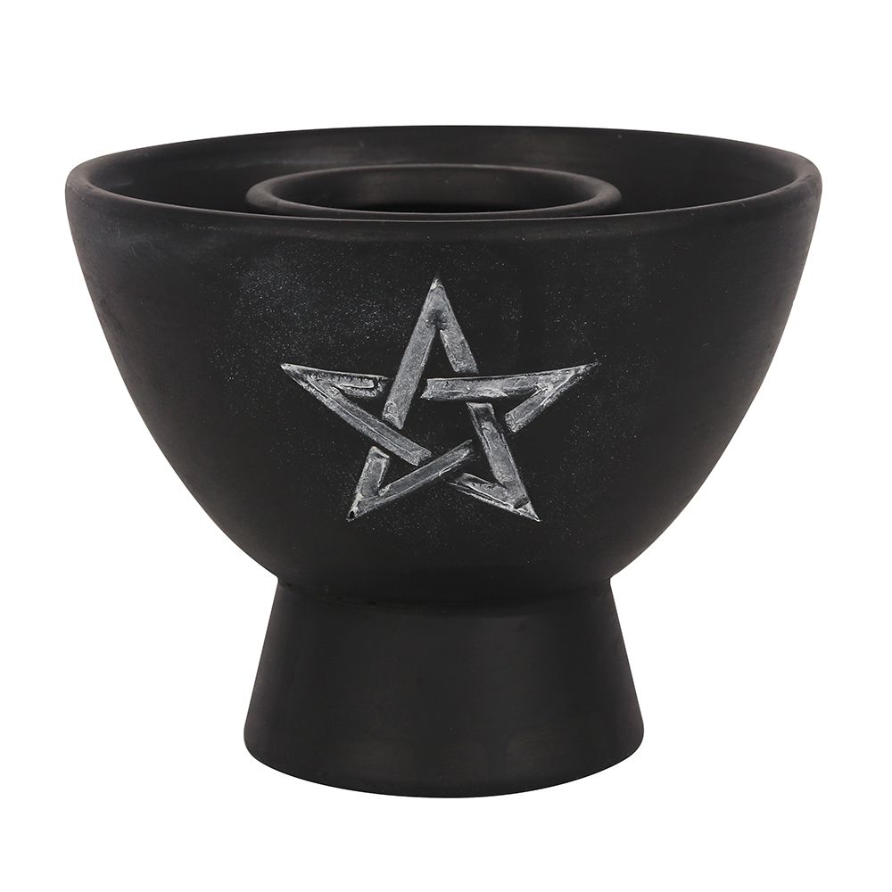 Black Pentagram Terracotta Smudge Bowl - Wicked Witcheries