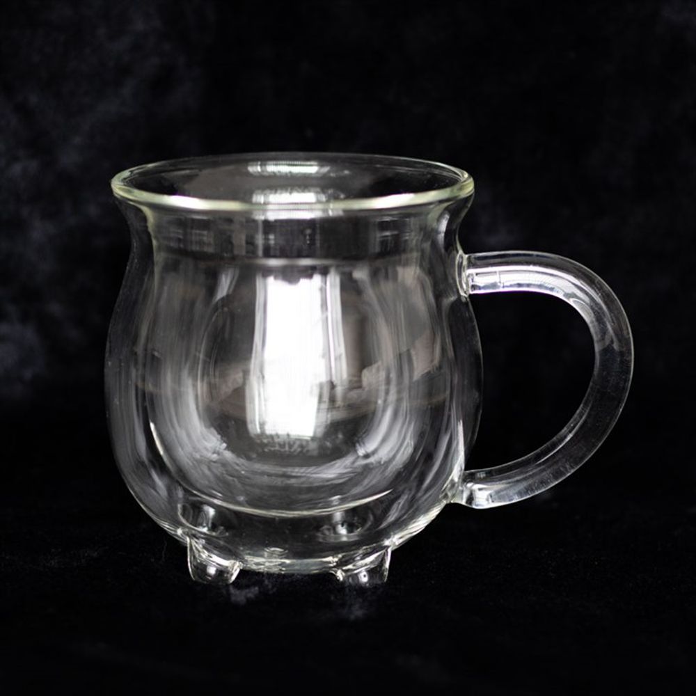 Clear Double Walled Glass Cauldron Mug.