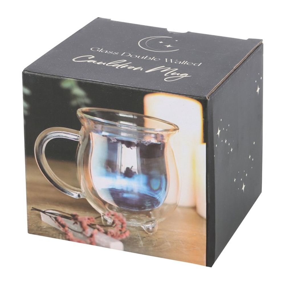 Clear Double Walled Glass Cauldron Mug.