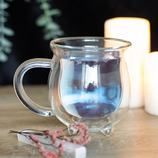 Clear Double Walled Glass Cauldron Mug.