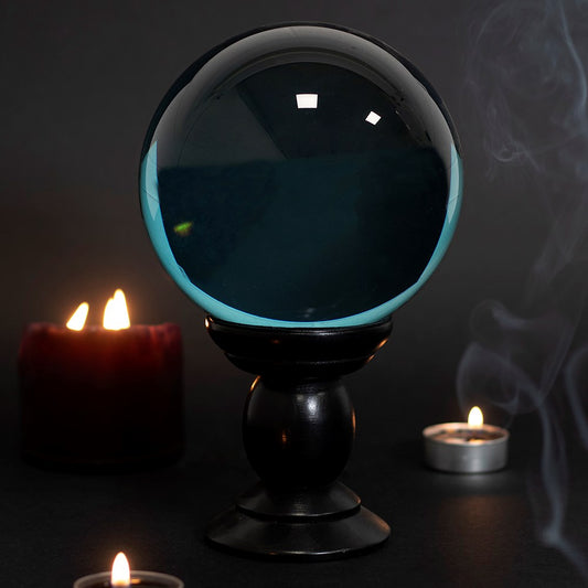 Large Teal Crystal Ball on Stand.